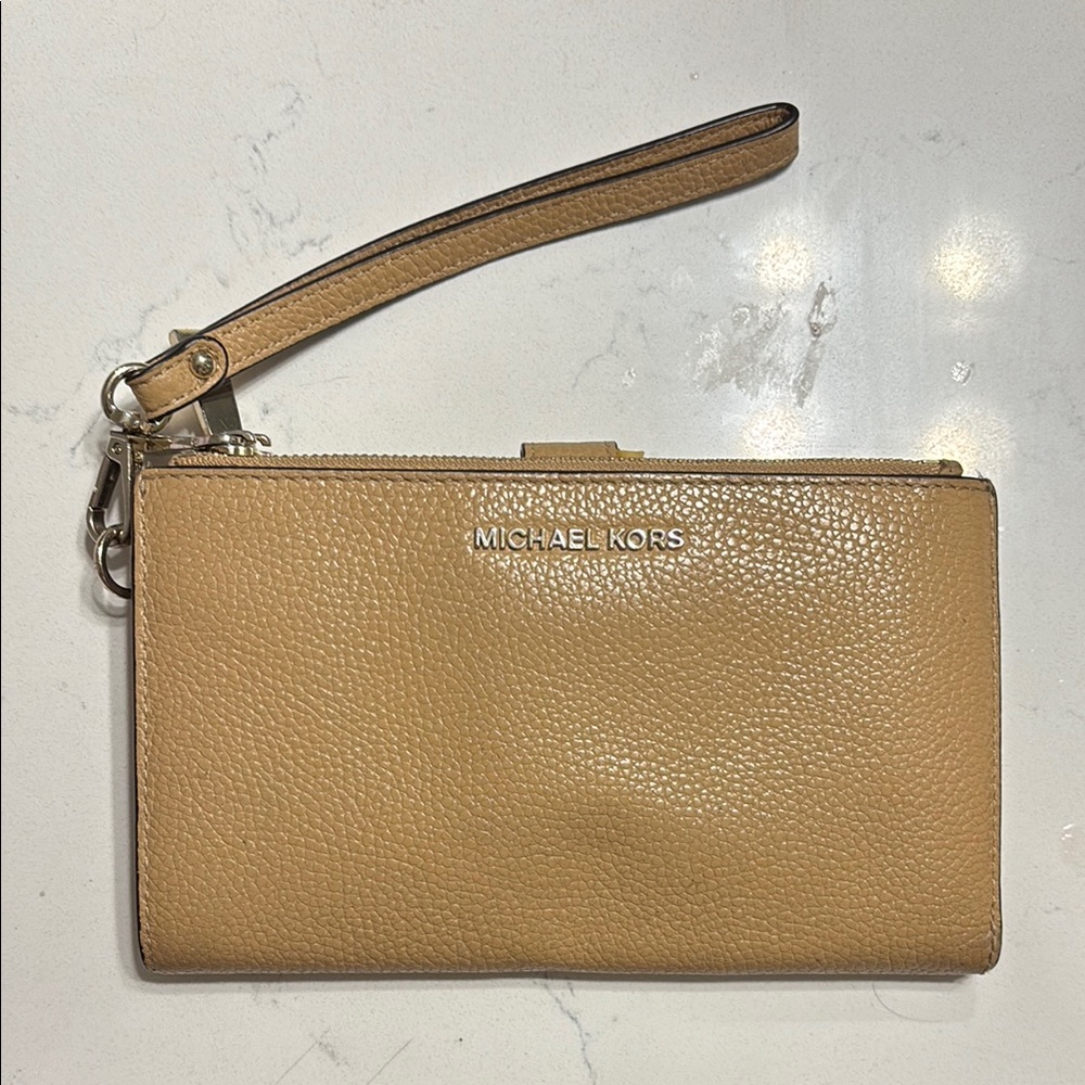 Michael Kors Tan Pebbled Leather Wristlet Clutch